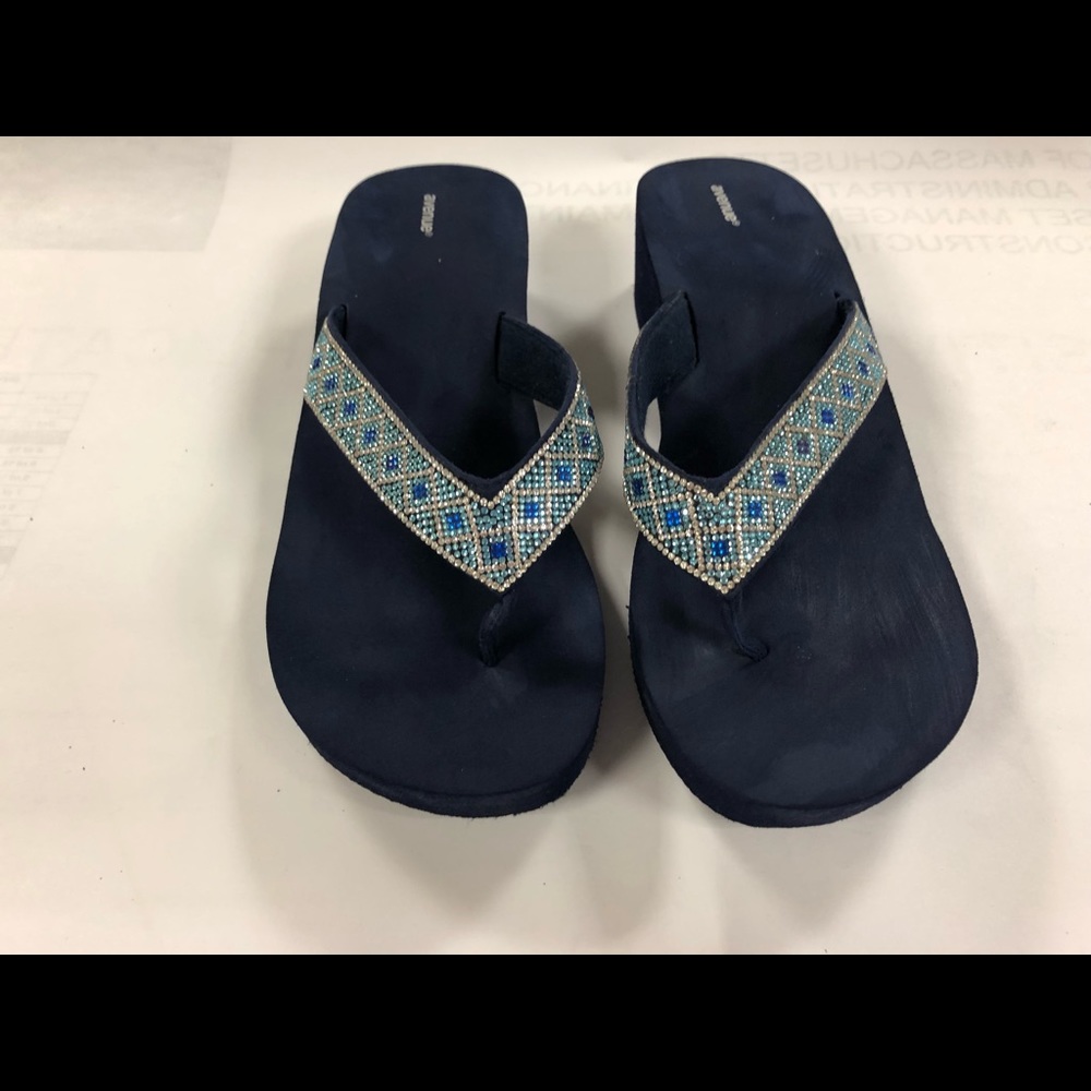 Embellished blue wedge sandals by Avenue
